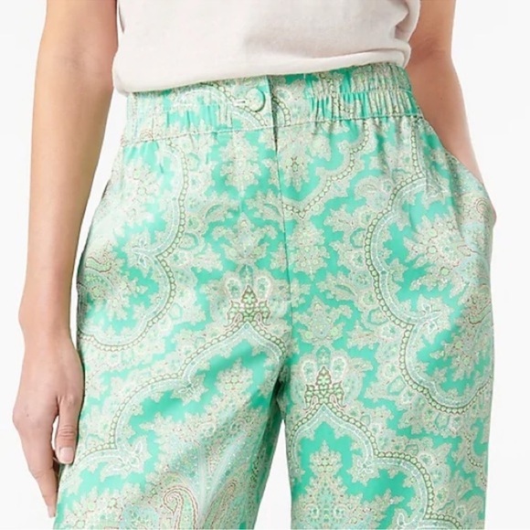NWT J. Crew Ratti Paisley Wide Leg Pant Lounge Green 4 - Picture 2 of 13
